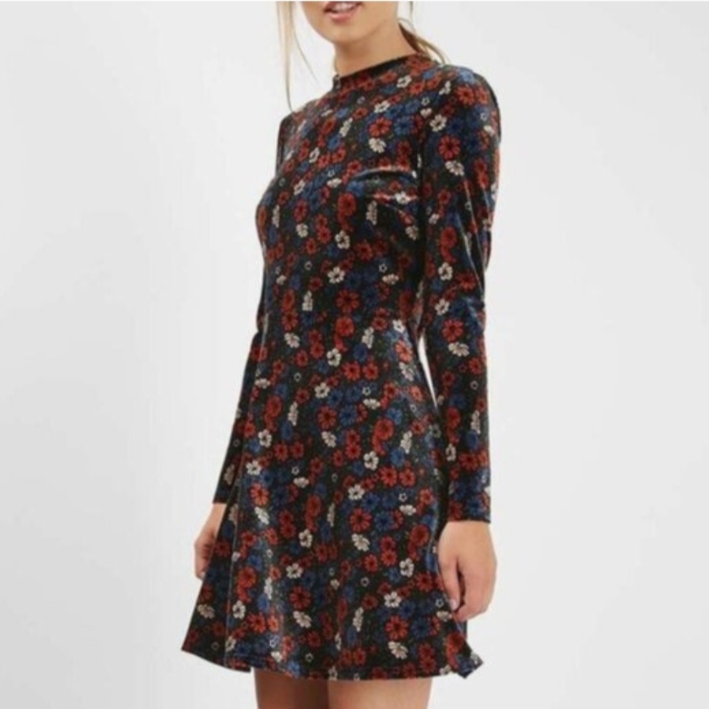 Topshop Multicolor Floral Long Sleeve Fit & Flare Cottagecore  Mini Dress Size 2